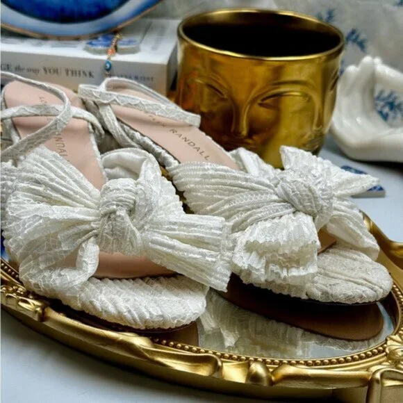 🆕 LOEFFLER RANDALL 🧿 NWOT Dahlia White Lace Bow Mid Heel, Sz 6 - Picture 9 of 15